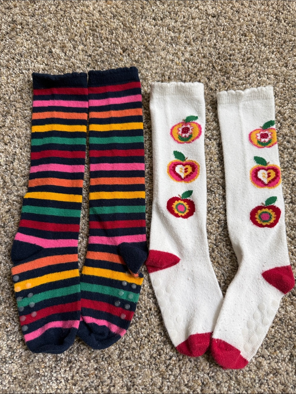 Little Girls Multi-Color Striped and White Apple Knee-High Back to School Socks